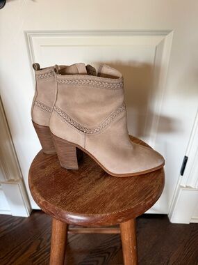 Aldo Neutral Suede Ankle Bootie with Braided Trim